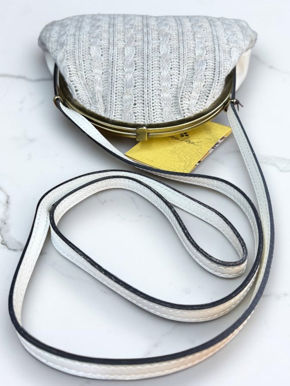 Patricia Nash Silvia Beige Cable-Knit & Leather Frame Shoulder Bag – New - Picture 8 of 11